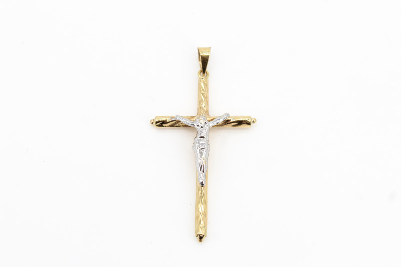 Cruz de oro combinado de 18k. de segunda mano. Joyería de ocasión | ROYALHYSTERIA