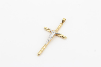 Cruz de oro combinado de 18k. de segunda mano. Joyería de ocasión | ROYALHYSTERIA