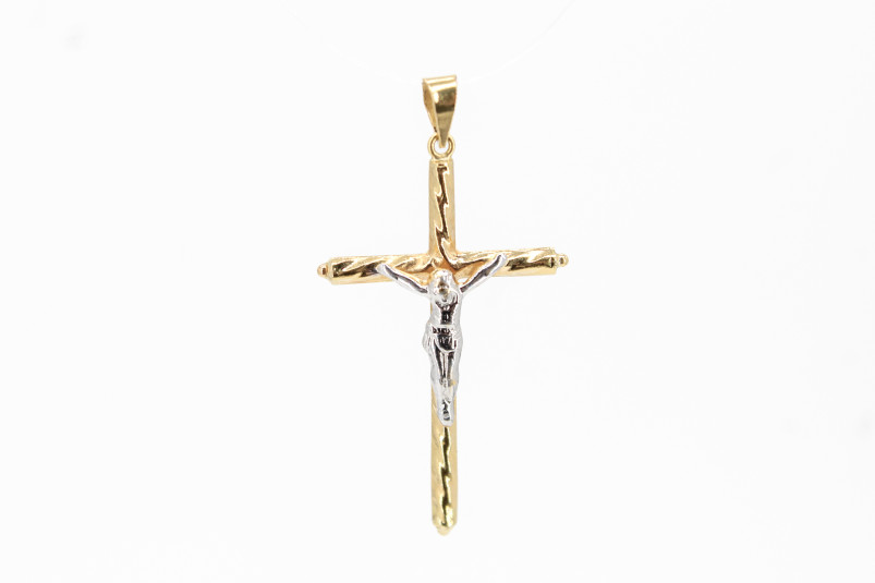 Cruz de oro combinado de 18k. de segunda mano. Joyería de ocasión | ROYALHYSTERIA