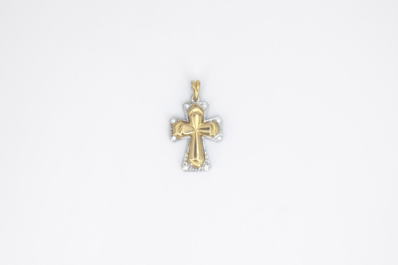 Cruz de oro combinado de 18k. de segunda mano. Joyería de ocasión | ROYALHYSTERIA