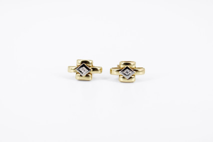 Pendiente de oro combinado de 18k. de segunda mano. Joyería de ocasión | ROYALHYSTERIA