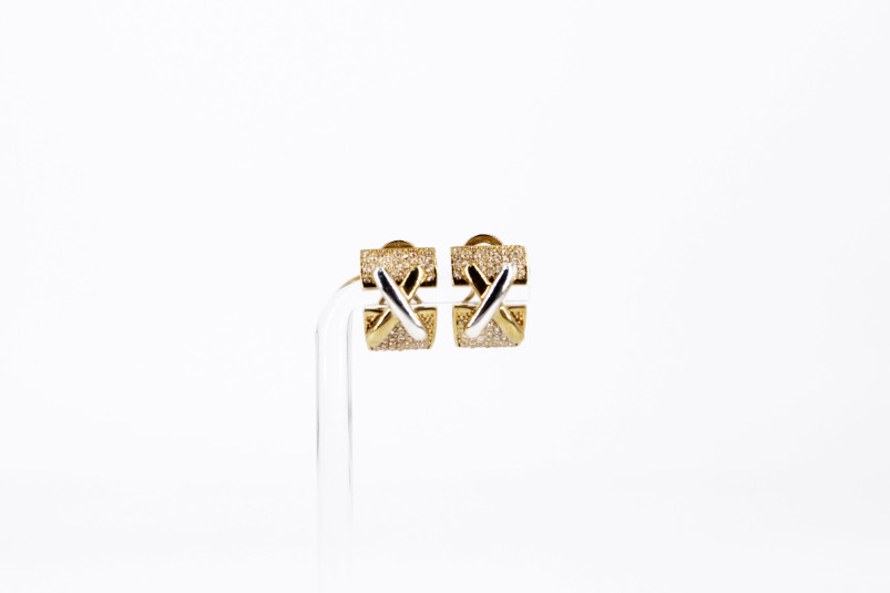 Pendiente de oro combinado de 18k. de segunda mano. Joyería de ocasión | ROYALHYSTERIA