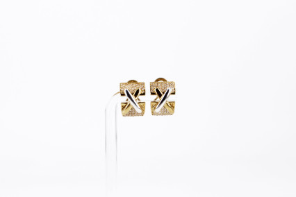 Pendiente de oro combinado de 18k. de segunda mano. Joyería de ocasión | ROYALHYSTERIA