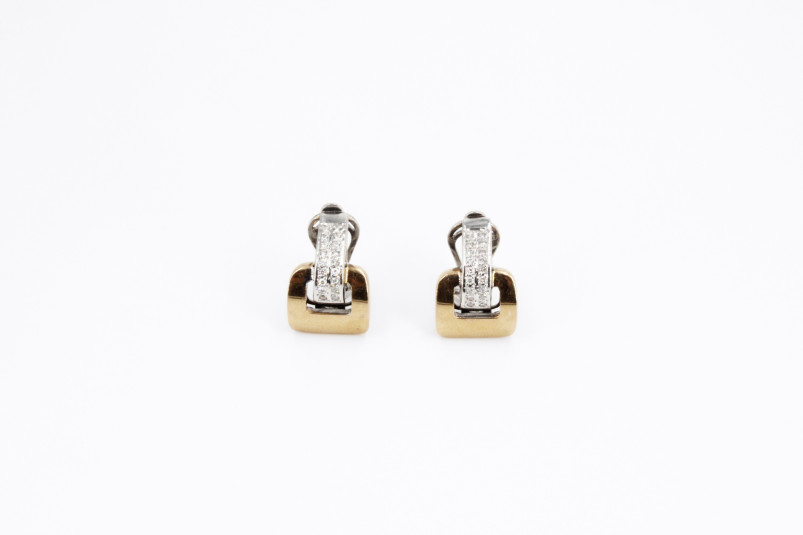 Pendiente de oro combinado de 18k con diamantes. de segunda mano. Joyería de ocasión | ROYALHYSTERIA