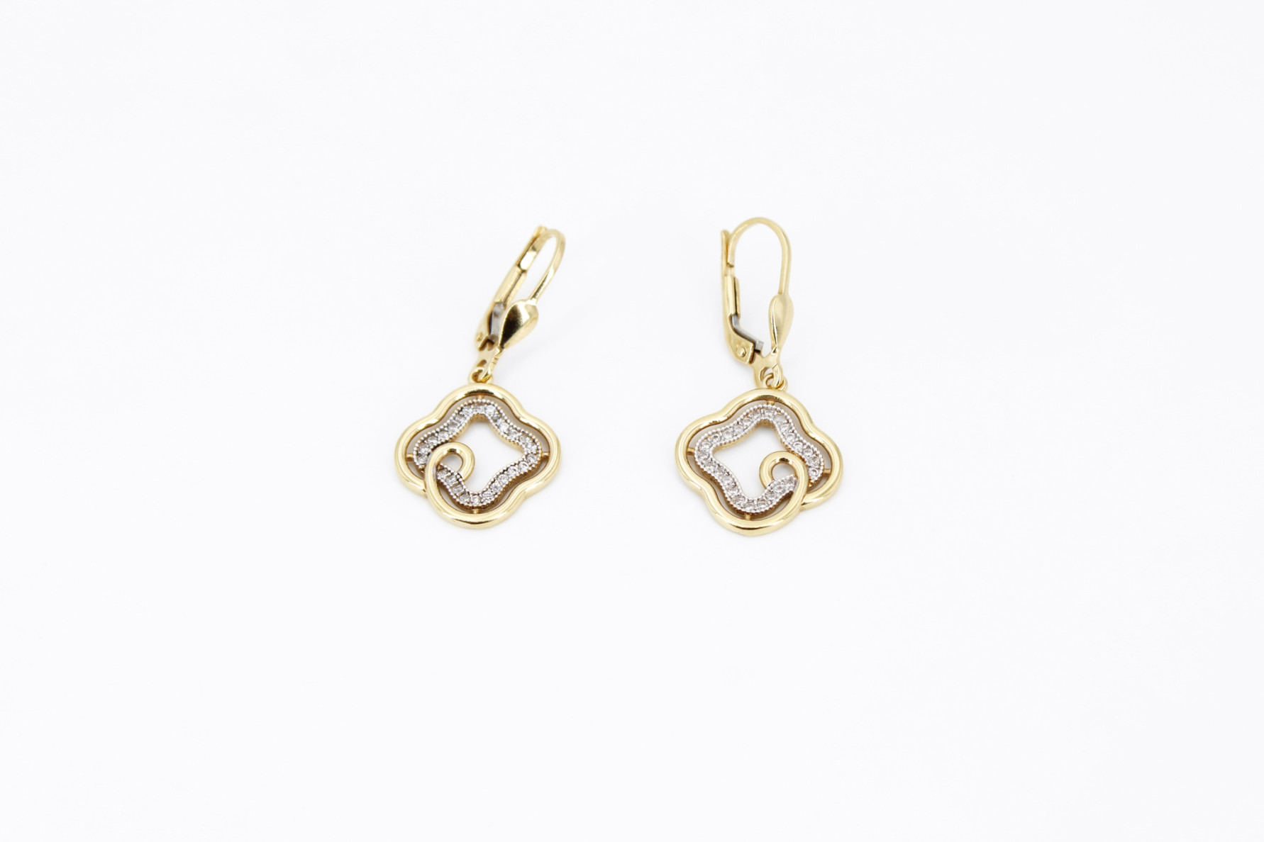 Pendiente de oro combinado de 18k. de segunda mano. Joyería de ocasión | ROYALHYSTERIA