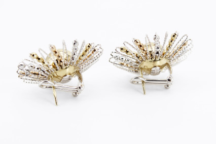 Pendiente de oro combinado de 18k. de segunda mano. Joyería de ocasión | ROYALHYSTERIA